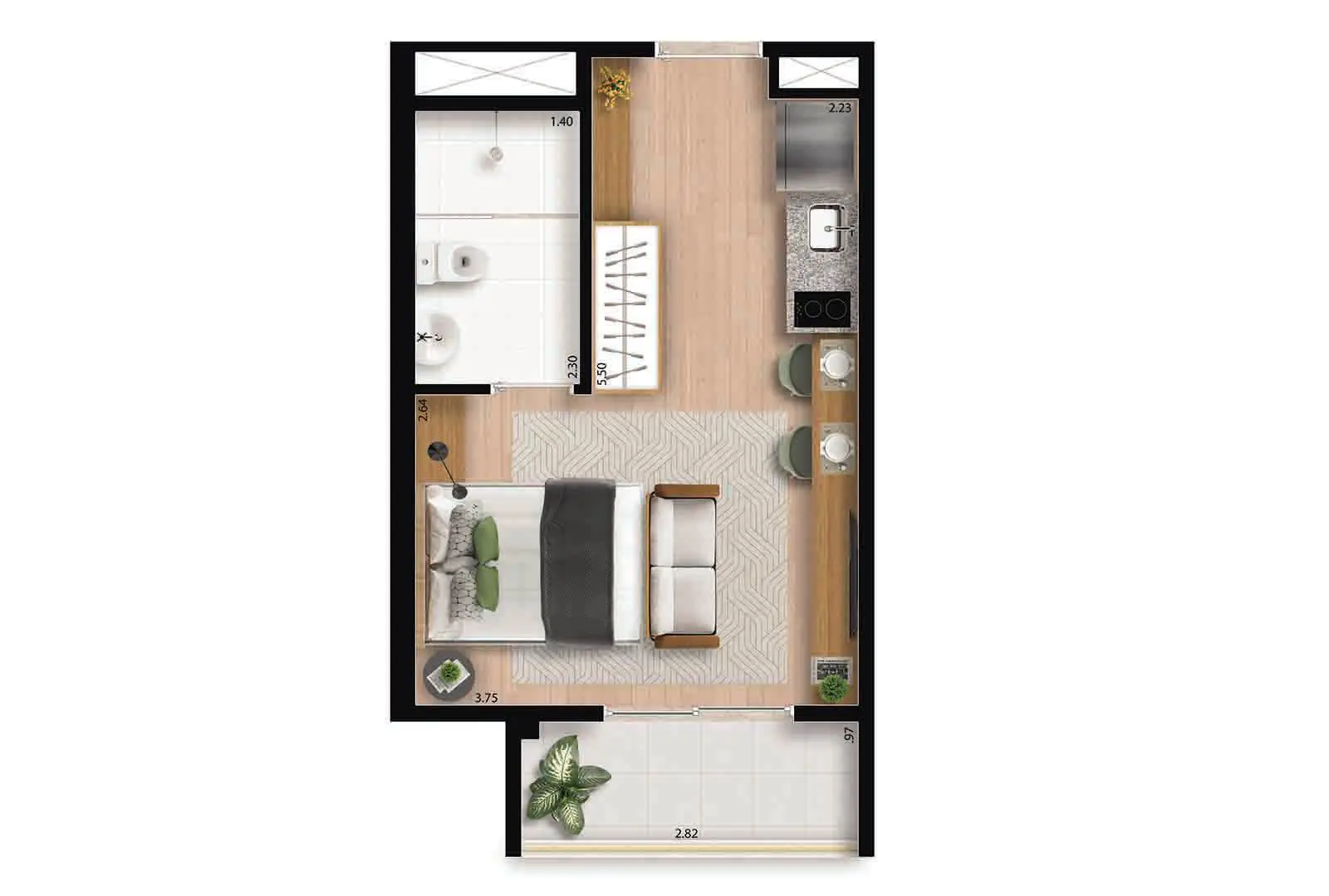 My One Estação Brooklin — Studio Flat - 25 M² Tipo B Com Cotas